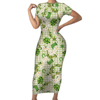 Mokihana Maile Ilima Leis Paniolo Palaka Family Matching Short Sleeve Bodycon Dress and Hawaiian Shirt Hawaiian Omaomo Ala Spirit LT9 Green - Polynesian Pride