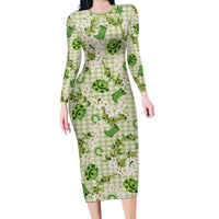 Mokihana Maile Ilima Leis Paniolo Palaka Long Sleeve Bodycon Dress Hawaiian Omaomo Ala Spirit - Polynesian Pride