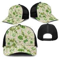 Mokihana Maile Ilima Leis Paniolo Palaka Mesh Trucker Cap Hawaiian Omaomo Ala Spirit - Polynesian Pride