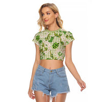 Mokihana Maile Ilima Leis Paniolo Palaka Raglan Cropped T Shirt Hawaiian Omaomo Ala Spirit LT9 Female Green - Polynesian Pride