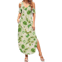 Mokihana Maile Ilima Leis Paniolo Palaka Summer Maxi Dress Hawaiian Omaomo Ala Spirit LT9 Women Green - Polynesian Pride