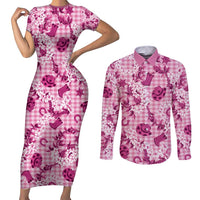 Mokihana Maile Ilima Leis Paniolo Palaka Couples Matching Short Sleeve Bodycon Dress and Long Sleeve Button Shirt Hawaiian Omaomo Ulaula Spirit - Polynesian Pride