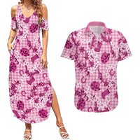 Mokihana Maile Ilima Leis Paniolo Palaka Couples Matching Summer Maxi Dress and Hawaiian Shirt Hawaiian Omaomo Ulaula Spirit LT9 Pink - Polynesian Pride
