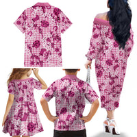 Mokihana Maile Ilima Leis Paniolo Palaka Family Matching Off The Shoulder Long Sleeve Dress and Hawaiian Shirt Hawaiian Omaomo Ulaula Spirit - Polynesian Pride