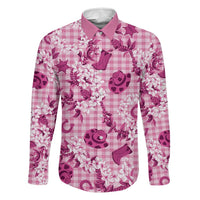 Mokihana Maile Ilima Leis Paniolo Palaka Family Matching Off The Shoulder Long Sleeve Dress and Hawaiian Shirt Hawaiian Omaomo Ulaula Spirit LT9 Dad's Shirt - Long Sleeve Pink - Polynesian Pride