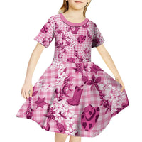 Mokihana Maile Ilima Leis Paniolo Palaka Kid Short Sleeve Dress Hawaiian Omaomo Ulaula Spirit - Polynesian Pride