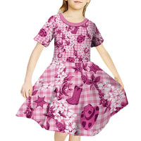 Mokihana Maile Ilima Leis Paniolo Palaka Kid Short Sleeve Dress Hawaiian Omaomo Ulaula Spirit - Polynesian Pride