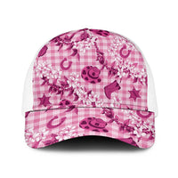 Mokihana Maile Ilima Leis Paniolo Palaka Mesh Trucker Cap Hawaiian Omaomo Ulaula Spirit LT9 One Size White Pink - Polynesian Pride