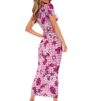 Mokihana Maile Ilima Leis Paniolo Palaka Short Sleeve Bodycon Dress Hawaiian Omaomo Ulaula Spirit - Polynesian Pride
