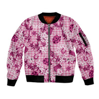 Mokihana Maile Ilima Leis Paniolo Palaka Sleeve Zip Bomber Jacket Hawaiian Omaomo Ulaula Spirit - Polynesian Pride