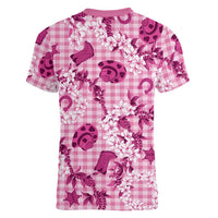 Mokihana Maile Ilima Leis Paniolo Palaka Women V-Neck T-Shirt Hawaiian Omaomo Ulaula Spirit LT9 - Polynesian Pride
