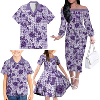 Mokihana Maile Ilima Leis Paniolo Palaka Family Matching Off The Shoulder Long Sleeve Dress and Hawaiian Shirt Hawaiian Poni Spirit LT9 - Polynesian Pride