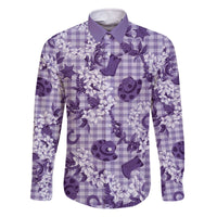 Mokihana Maile Ilima Leis Paniolo Palaka Family Matching Off The Shoulder Long Sleeve Dress and Hawaiian Shirt Hawaiian Poni Spirit LT9 Dad's Shirt - Long Sleeve Purple - Polynesian Pride
