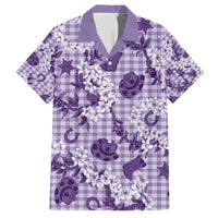 Mokihana Maile Ilima Leis Paniolo Palaka Family Matching Off Shoulder Short Dress and Hawaiian Shirt Hawaiian Poni Spirit LT9 Dad's Shirt - Short Sleeve Purple - Polynesian Pride