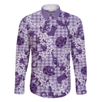 Mokihana Maile Ilima Leis Paniolo Palaka Family Matching Off Shoulder Short Dress and Hawaiian Shirt Hawaiian Poni Spirit LT9 Dad's Shirt - Long Sleeve Purple - Polynesian Pride