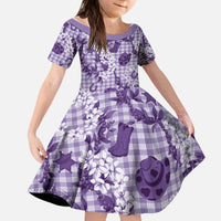 Mokihana Maile Ilima Leis Paniolo Palaka Kid Short Sleeve Dress Hawaiian Poni Spirit LT9 KID Purple - Polynesian Pride