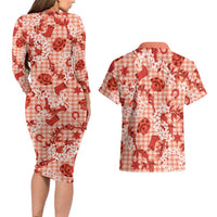 Mokihana Maile Ilima Leis Paniolo Palaka Couples Matching Long Sleeve Bodycon Dress and Hawaiian Shirt Hawaiian Ulaula Spirit LT9 - Polynesian Pride