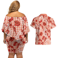 Mokihana Maile Ilima Leis Paniolo Palaka Couples Matching Off Shoulder Short Dress and Hawaiian Shirt Hawaiian Ulaula Spirit LT9 - Polynesian Pride