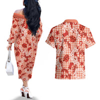 Mokihana Maile Ilima Leis Paniolo Palaka Couples Matching Off The Shoulder Long Sleeve Dress and Hawaiian Shirt Hawaiian Ulaula Spirit LT9 - Polynesian Pride