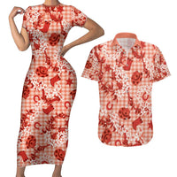 Mokihana Maile Ilima Leis Paniolo Palaka Couples Matching Short Sleeve Bodycon Dress and Hawaiian Shirt Hawaiian Ulaula Spirit - Polynesian Pride