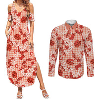 Mokihana Maile Ilima Leis Paniolo Palaka Couples Matching Summer Maxi Dress and Long Sleeve Button Shirt Hawaiian Ulaula Spirit - Polynesian Pride