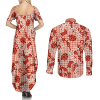 Mokihana Maile Ilima Leis Paniolo Palaka Couples Matching Summer Maxi Dress and Long Sleeve Button Shirt Hawaiian Ulaula Spirit - Polynesian Pride