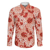 Mokihana Maile Ilima Leis Paniolo Palaka Family Matching Long Sleeve Bodycon Dress and Hawaiian Shirt Hawaiian Ulaula Spirit LT9 Dad's Shirt - Long Sleeve Red - Polynesian Pride