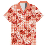 Mokihana Maile Ilima Leis Paniolo Palaka Family Matching Off The Shoulder Long Sleeve Dress and Hawaiian Shirt Hawaiian Ulaula Spirit LT9 Dad's Shirt - Short Sleeve Red - Polynesian Pride