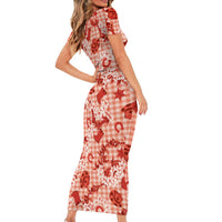 Mokihana Maile Ilima Leis Paniolo Palaka Short Sleeve Bodycon Dress Hawaiian Ulaula Spirit - Polynesian Pride