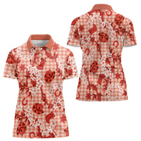 Mokihana Maile Ilima Leis Paniolo Palaka Women Polo Shirt Hawaiian Ulaula Spirit - Polynesian Pride