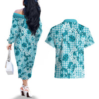 Mokihana Maile Ilima Leis Paniolo Palaka Couples Matching Off The Shoulder Long Sleeve Dress and Hawaiian Shirt Hawaiian Polu Opa Spirit LT9 - Polynesian Pride