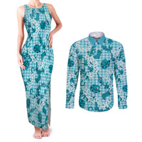 Mokihana Maile Ilima Leis Paniolo Palaka Couples Matching Tank Maxi Dress and Long Sleeve Button Shirt Hawaiian Polu Opa Spirit - Polynesian Pride