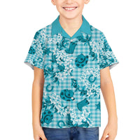 Mokihana Maile Ilima Leis Paniolo Palaka Family Matching Off The Shoulder Long Sleeve Dress and Hawaiian Shirt Hawaiian Polu Opa Spirit LT9 - Polynesian Pride
