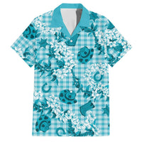 Mokihana Maile Ilima Leis Paniolo Palaka Family Matching Off Shoulder Short Dress and Hawaiian Shirt Hawaiian Polu Opa Spirit LT9 Dad's Shirt - Short Sleeve Turquoise - Polynesian Pride