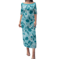 Mokihana Maile Ilima Leis Paniolo Palaka Family Matching Puletasi and Hawaiian Shirt Hawaiian Polu Opa Spirit LT9 Turquoise - Polynesian Pride