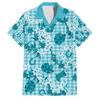Mokihana Maile Ilima Leis Paniolo Palaka Family Matching Short Sleeve Bodycon Dress and Hawaiian Shirt Hawaiian Polu Opa Spirit LT9 Dad's Shirt - Short Sleeve Turquoise - Polynesian Pride
