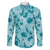 Mokihana Maile Ilima Leis Paniolo Palaka Family Matching Short Sleeve Bodycon Dress and Hawaiian Shirt Hawaiian Polu Opa Spirit LT9 Dad's Shirt - Long Sleeve Turquoise - Polynesian Pride