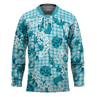 Mokihana Maile Ilima Leis Paniolo Palaka Hockey Jersey Hawaiian Polu Opa Spirit LT9 Unisex Turquoise - Polynesian Pride