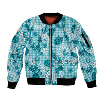 Mokihana Maile Ilima Leis Paniolo Palaka Sleeve Zip Bomber Jacket Hawaiian Polu Opa Spirit - Polynesian Pride