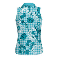 Mokihana Maile Ilima Leis Paniolo Palaka Women Sleeveless Polo Shirt Hawaiian Polu Opa Spirit - Polynesian Pride