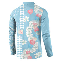 Blue Hawaii Anthurium Plumeria Lei Button Sweatshirt LT9 - Polynesian Pride