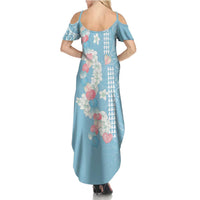 Blue Hawaii Anthurium Plumeria Lei Family Matching Summer Maxi Dress and Hawaiian Shirt LT9 - Polynesian Pride