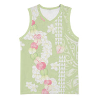 Leaf Green Hawaii Anthurium Plumeria Lei Basketball Jersey LT9 Unisex Green - Polynesian Pride