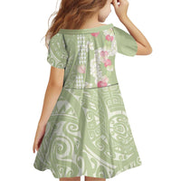 Leaf Green Hawaii Anthurium Plumeria Lei Family Matching Long Sleeve Bodycon Dress and Hawaiian Shirt