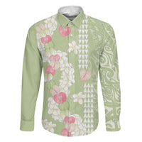 Leaf Green Hawaii Anthurium Plumeria Lei Family Matching Mermaid Dress and Hawaiian Shirt