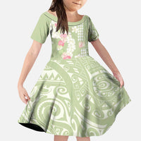 Leaf Green Hawaii Anthurium Plumeria Lei Family Matching Summer Maxi Dress and Hawaiian Shirt LT9 Daughter's Dress Green - Polynesian Pride