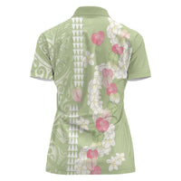 Leaf Green Hawaii Anthurium Plumeria Lei Women Polo Shirt