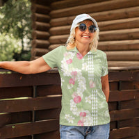 Leaf Green Hawaii Anthurium Plumeria Lei Women Polo Shirt