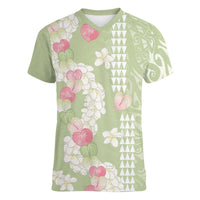 Leaf Green Hawaii Anthurium Plumeria Lei Women V-Neck T-Shirt