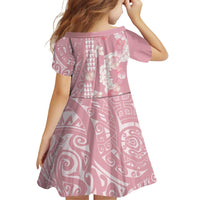 Soft Pink Hawaii Anthurium Plumeria Lei Family Matching Off Shoulder Short Dress and Hawaiian Shirt